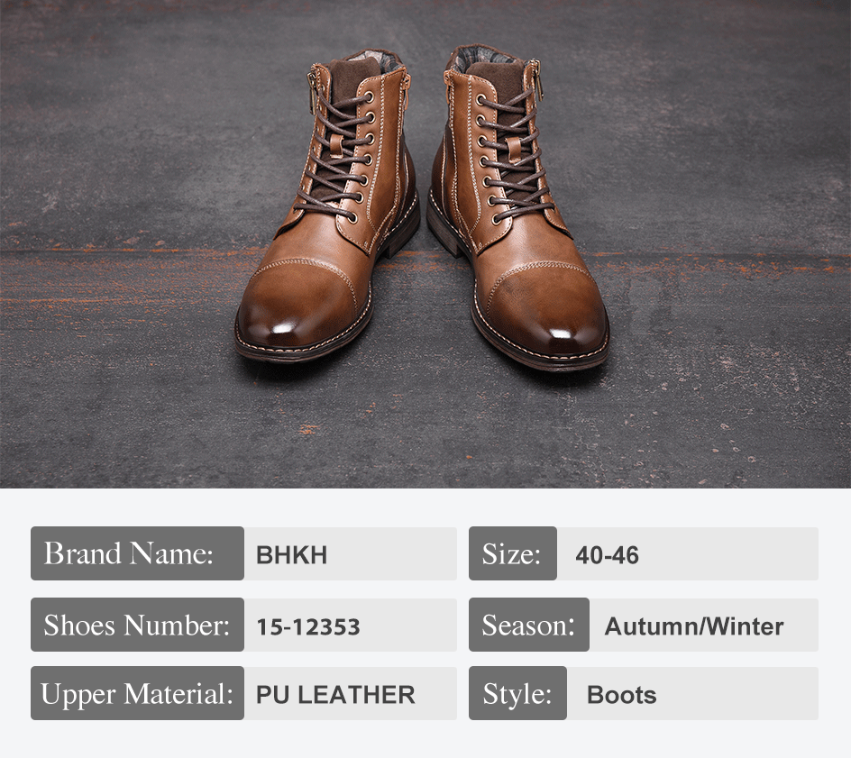 BHKH Men's Boots Winter Fashion Botines Zip Lace-Up Ankle Boots Vintage Business Dress Shoes Leather Casual Shoes for Men