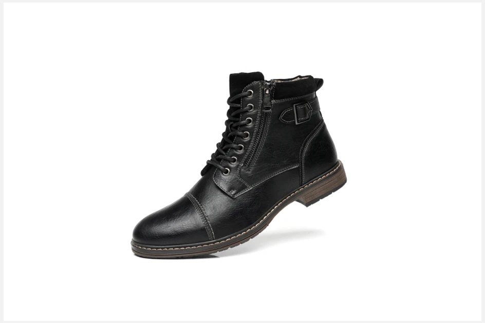 BHKH Men's Boots Winter Fashion Botines Zip Lace-Up Ankle Boots Vintage Business Dress Shoes Leather Casual Shoes for Men
