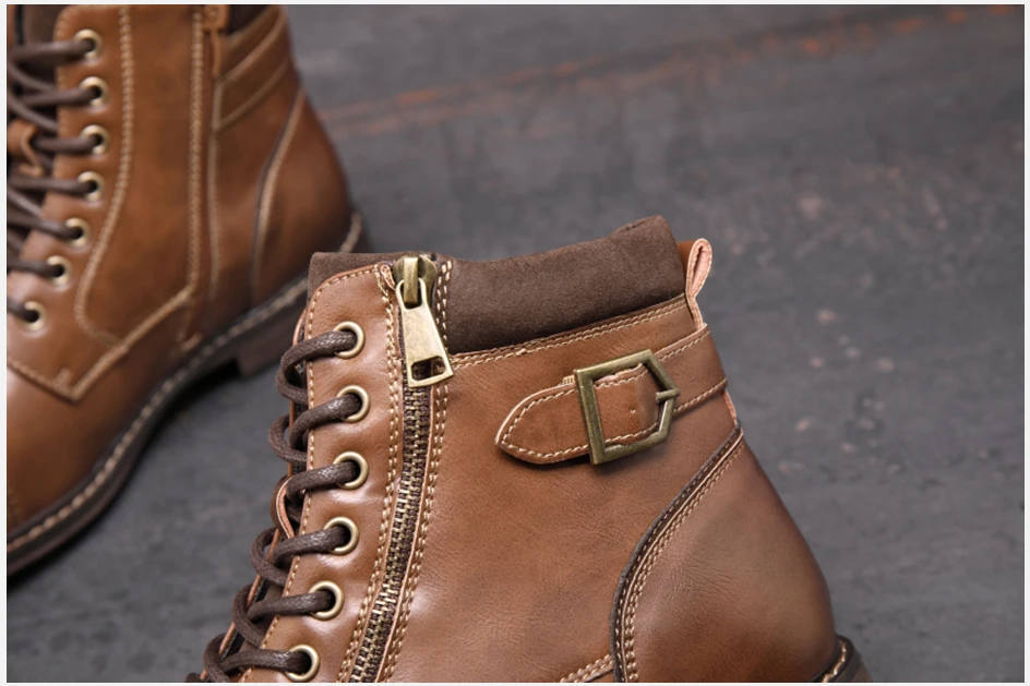 BHKH Men's Boots Winter Fashion Botines Zip Lace-Up Ankle Boots Vintage Business Dress Shoes Leather Casual Shoes for Men