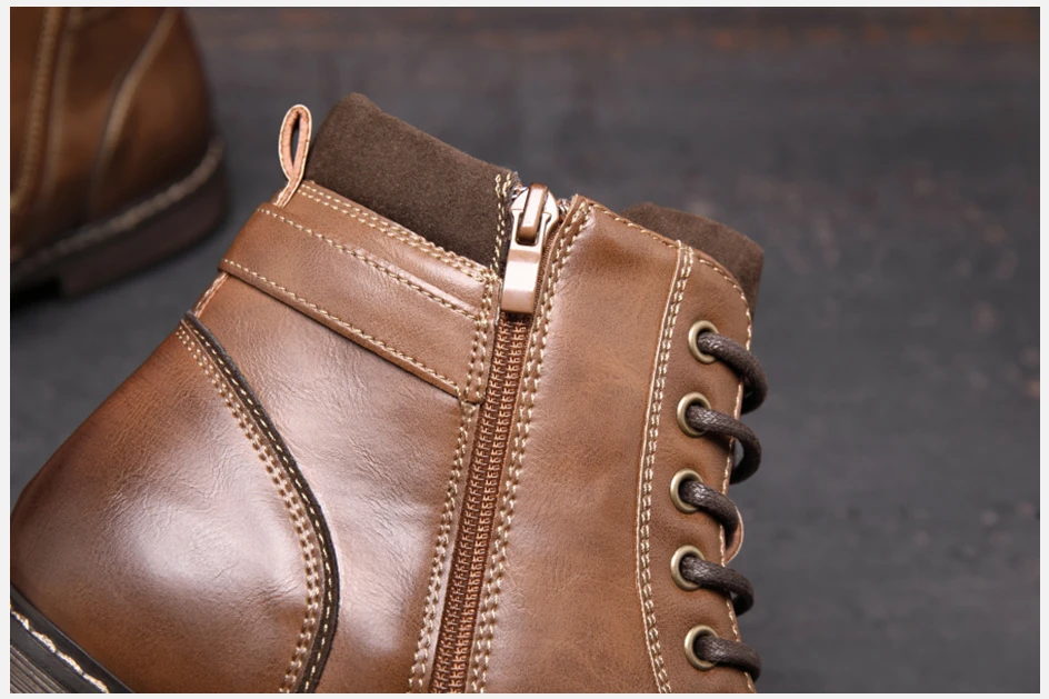 BHKH Men's Boots Winter Fashion Botines Zip Lace-Up Ankle Boots Vintage Business Dress Shoes Leather Casual Shoes for Men