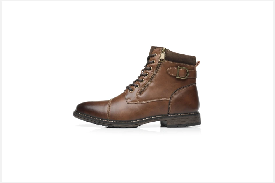 BHKH Men's Boots Winter Fashion Botines Zip Lace-Up Ankle Boots Vintage Business Dress Shoes Leather Casual Shoes for Men