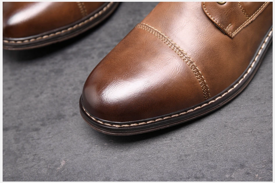 BHKH Men's Boots Winter Fashion Botines Zip Lace-Up Ankle Boots Vintage Business Dress Shoes Leather Casual Shoes for Men