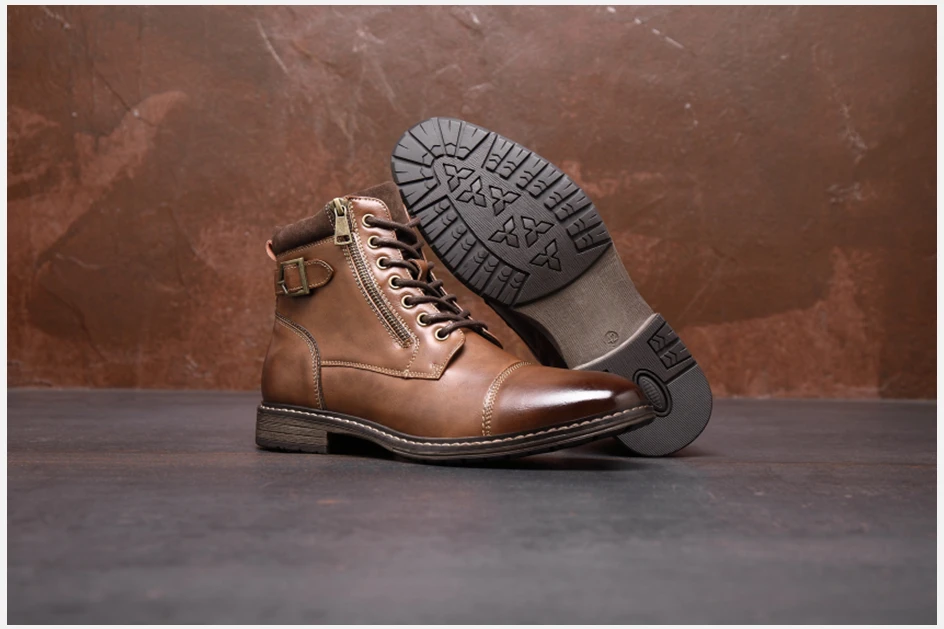 BHKH Men's Boots Winter Fashion Botines Zip Lace-Up Ankle Boots Vintage Business Dress Shoes Leather Casual Shoes for Men