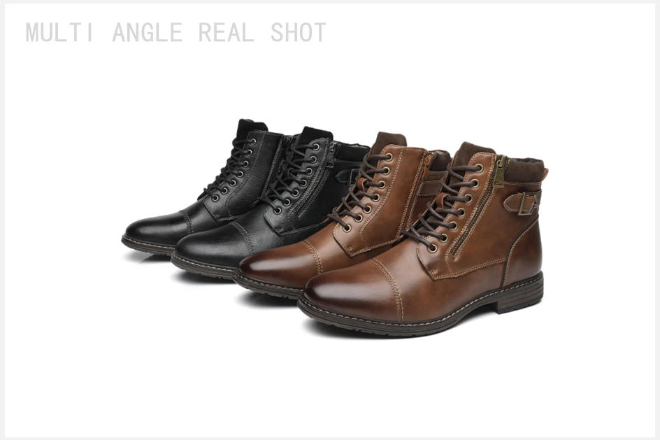 BHKH Men's Boots Winter Fashion Botines Zip Lace-Up Ankle Boots Vintage Business Dress Shoes Leather Casual Shoes for Men