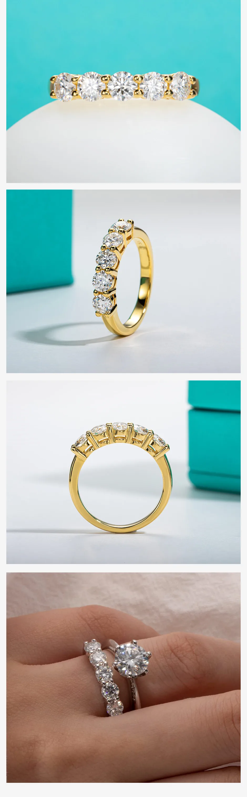 AnuJewel 4mm D Color Moissanite Wedding Band Ring 925 Sterling Silver 18K Gold Plated Eternity Band Engagament Rings Wholesale