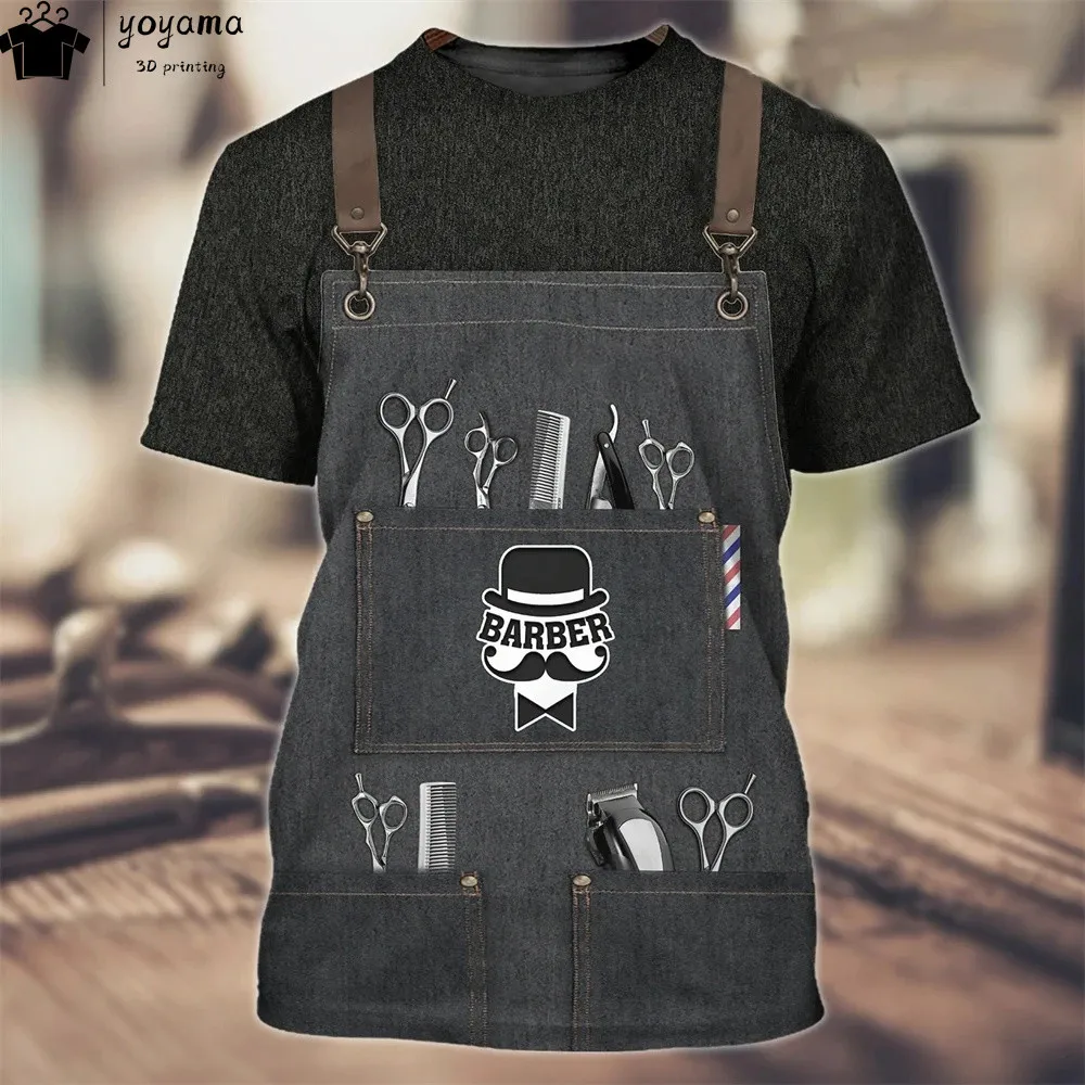 Fashion T-Shirt for Men's Shirt 3D Print Custom Short Sleeve Tops Barber Work Clothes Oversized Tee Shirt Men's Barber Clothes