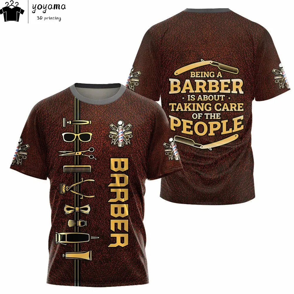 Fashion T-Shirt for Men's Shirt 3D Print Custom Short Sleeve Tops Barber Work Clothes Oversized Tee Shirt Men's Barber Clothes