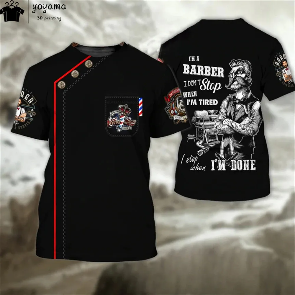 Fashion T-Shirt for Men's Shirt 3D Print Custom Short Sleeve Tops Barber Work Clothes Oversized Tee Shirt Men's Barber Clothes