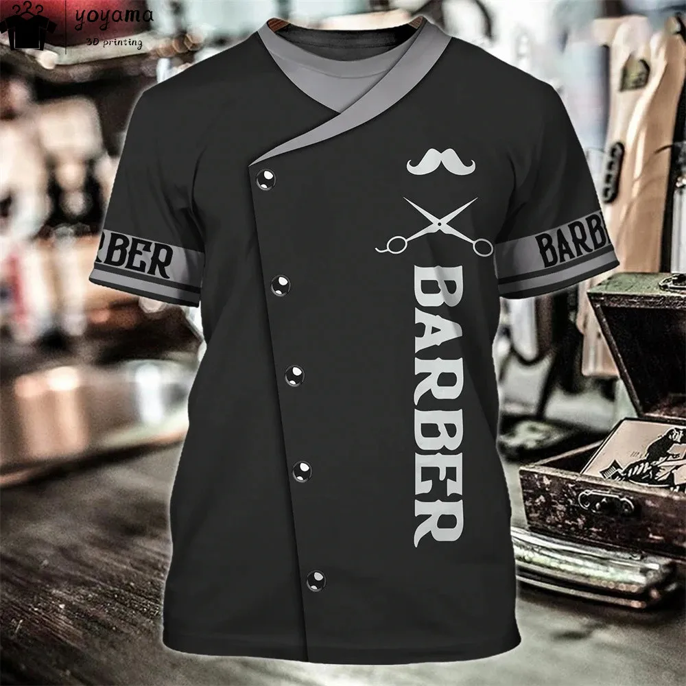 Fashion T-Shirt for Men's Shirt 3D Print Custom Short Sleeve Tops Barber Work Clothes Oversized Tee Shirt Men's Barber Clothes
