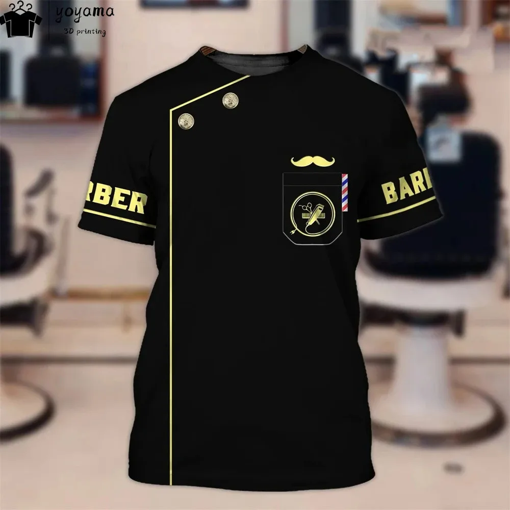Fashion T-Shirt for Men's Shirt 3D Print Custom Short Sleeve Tops Barber Work Clothes Oversized Tee Shirt Men's Barber Clothes