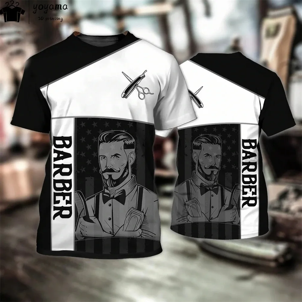 Fashion T-Shirt for Men's Shirt 3D Print Custom Short Sleeve Tops Barber Work Clothes Oversized Tee Shirt Men's Barber Clothes