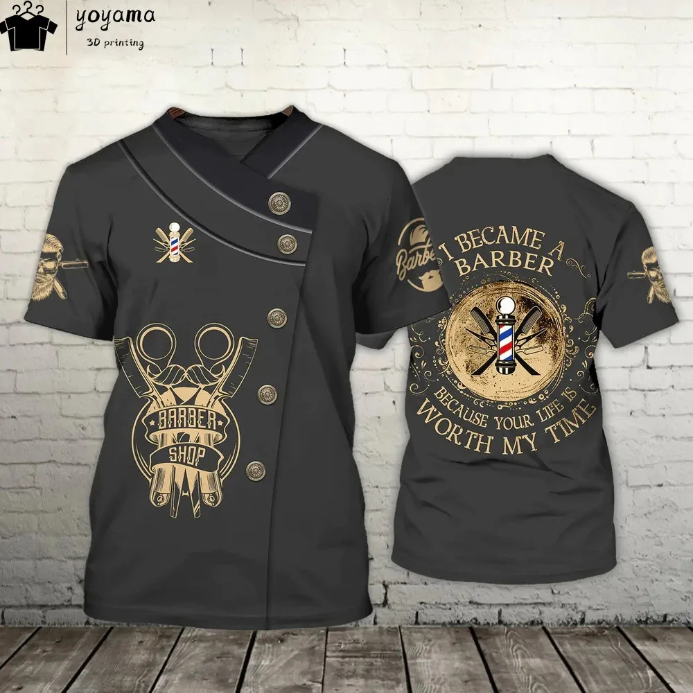 Fashion T-Shirt for Men's Shirt 3D Print Custom Short Sleeve Tops Barber Work Clothes Oversized Tee Shirt Men's Barber Clothes