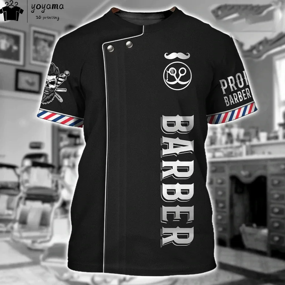 Fashion T-Shirt for Men's Shirt 3D Print Custom Short Sleeve Tops Barber Work Clothes Oversized Tee Shirt Men's Barber Clothes