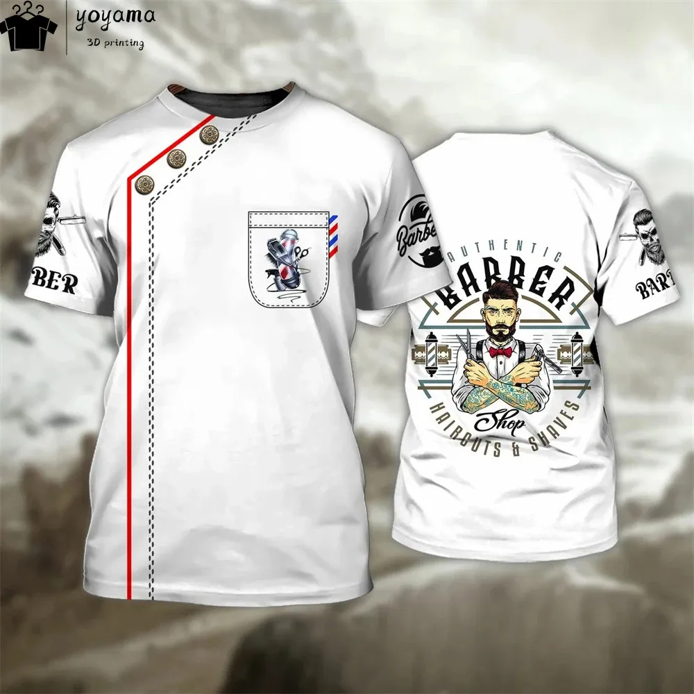 Fashion T-Shirt for Men's Shirt 3D Print Custom Short Sleeve Tops Barber Work Clothes Oversized Tee Shirt Men's Barber Clothes