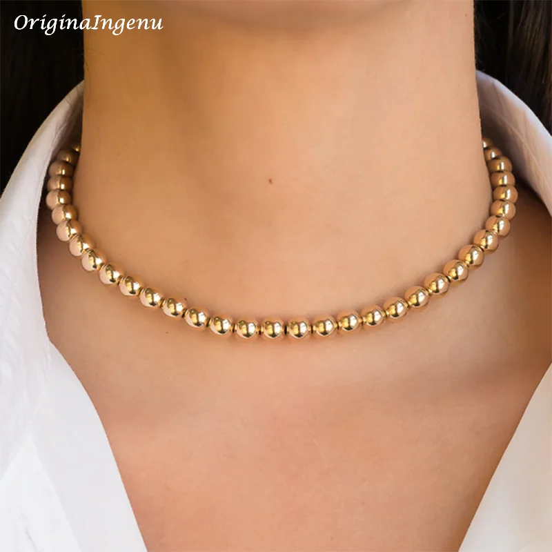 Real 14K Gold Filled Round Bead Necklace Dainty Bead Choker Handmade Pendants Tarnish Resistant Necklace Boho Women Jewelry