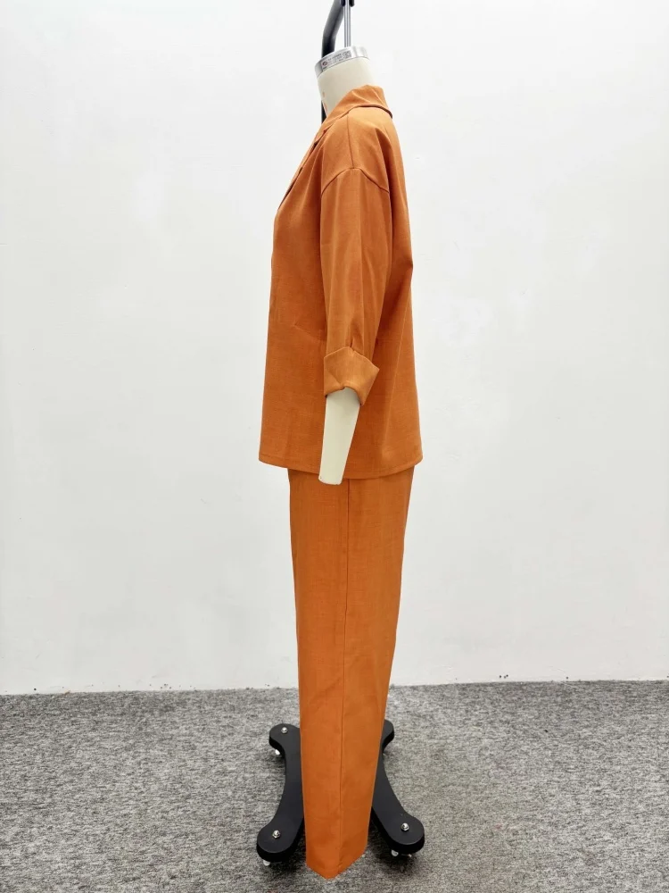 Wmstar Two Piece Set Women Wholesale Lapel Loose Single Breasted Shirt High Waisted Straight Leg Pants Casual Elegant Suit