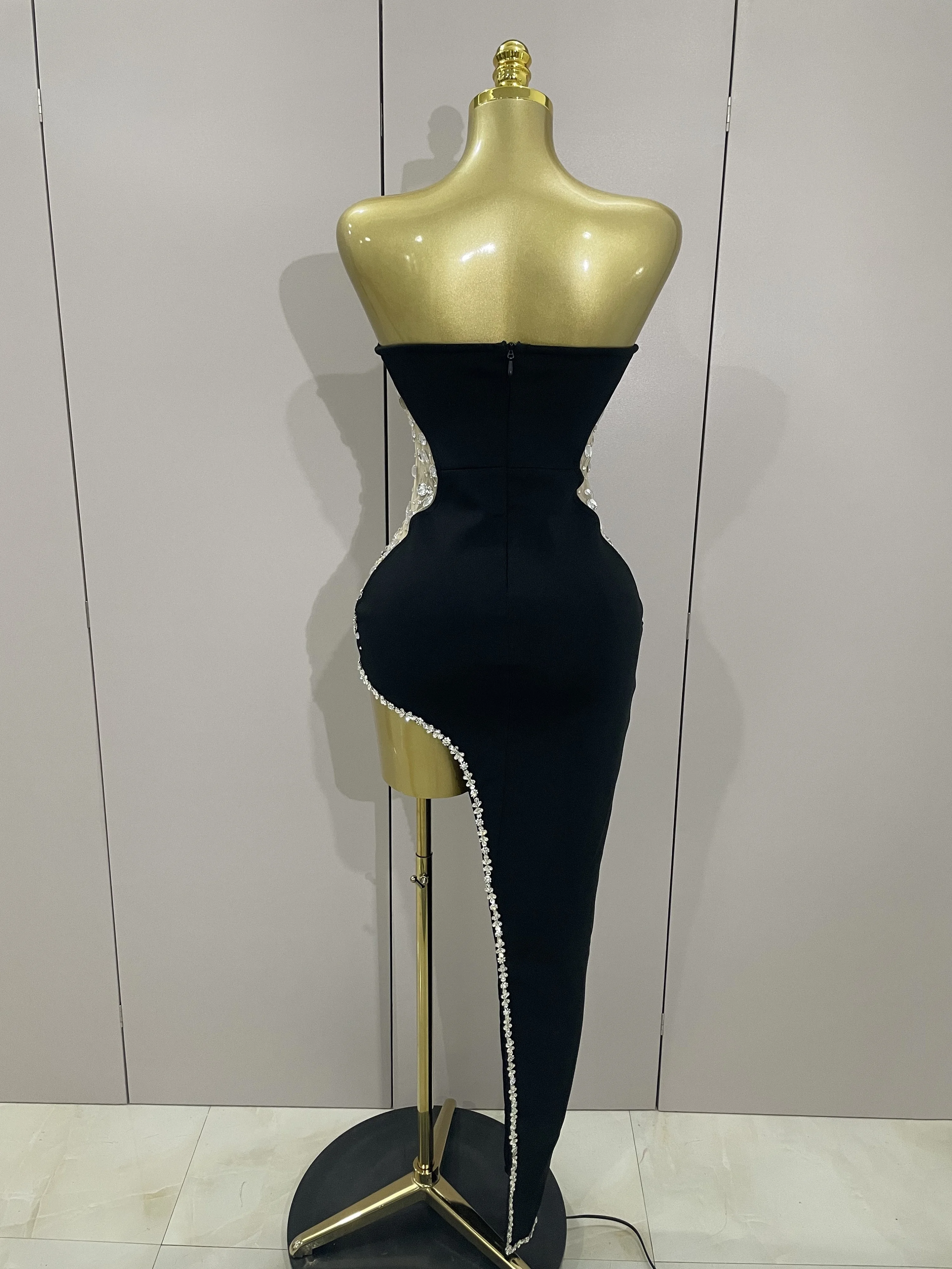 Newest High Quality Sexy Strapless Shinning Rhinestones Bodycon Bandage Long Dress Women Fashion Celebrate Evening Party Vestido