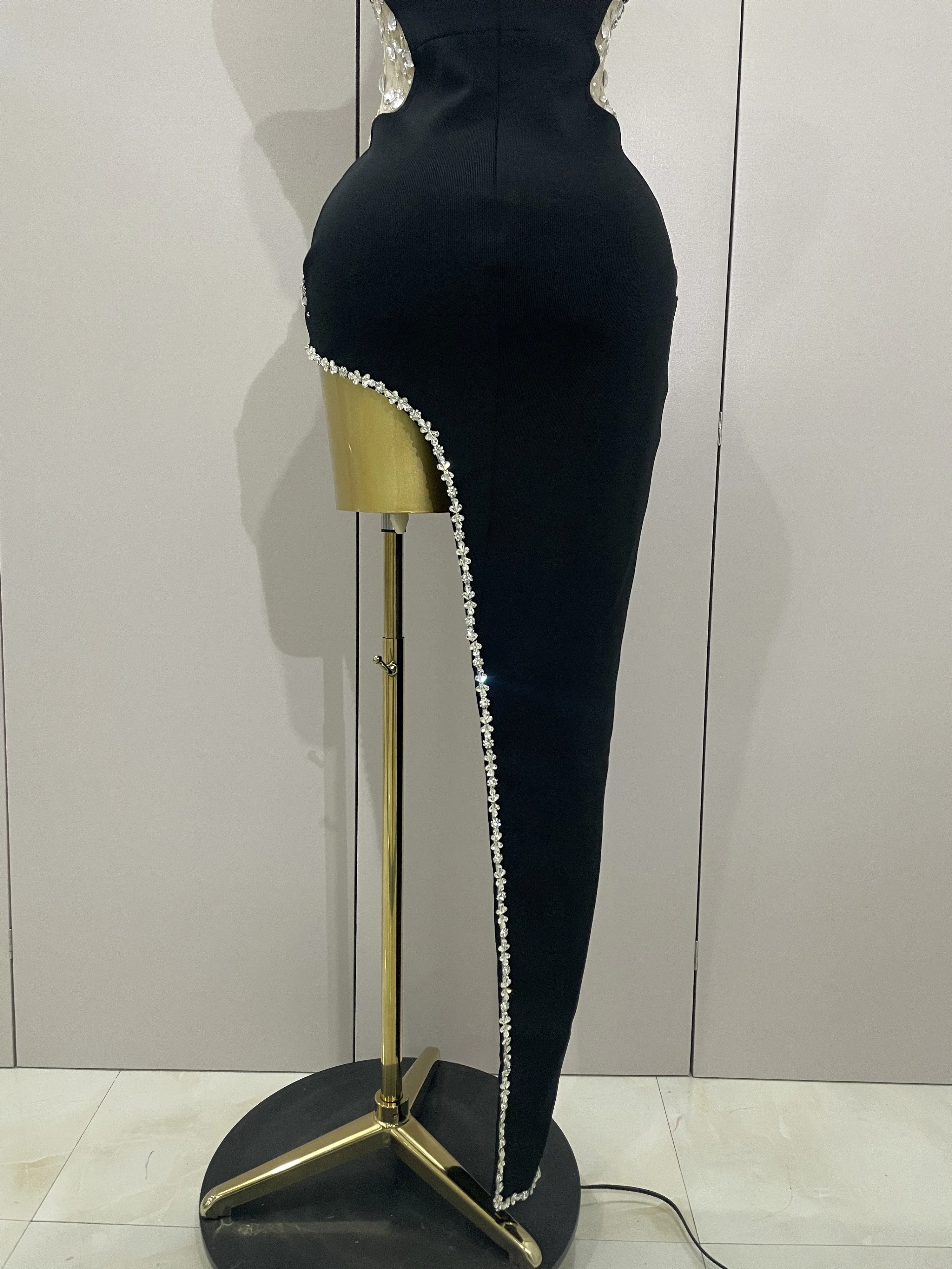 Newest High Quality Sexy Strapless Shinning Rhinestones Bodycon Bandage Long Dress Women Fashion Celebrate Evening Party Vestido