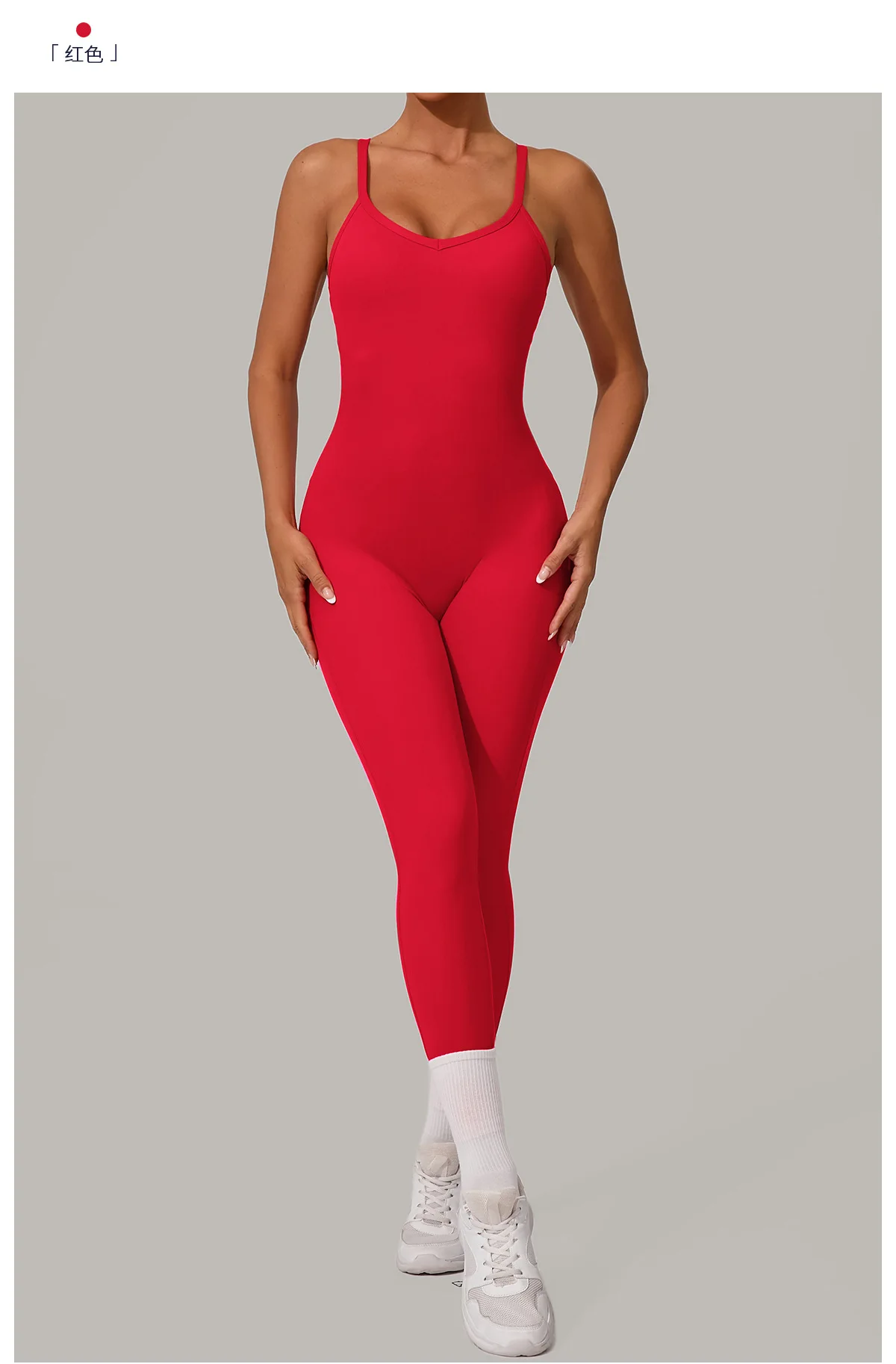 New Nylon Pad V-Neck Wrap Yoga Bodysuit - Adjustable Hook Tummy Control Butt Lift Workout Jumpsuit