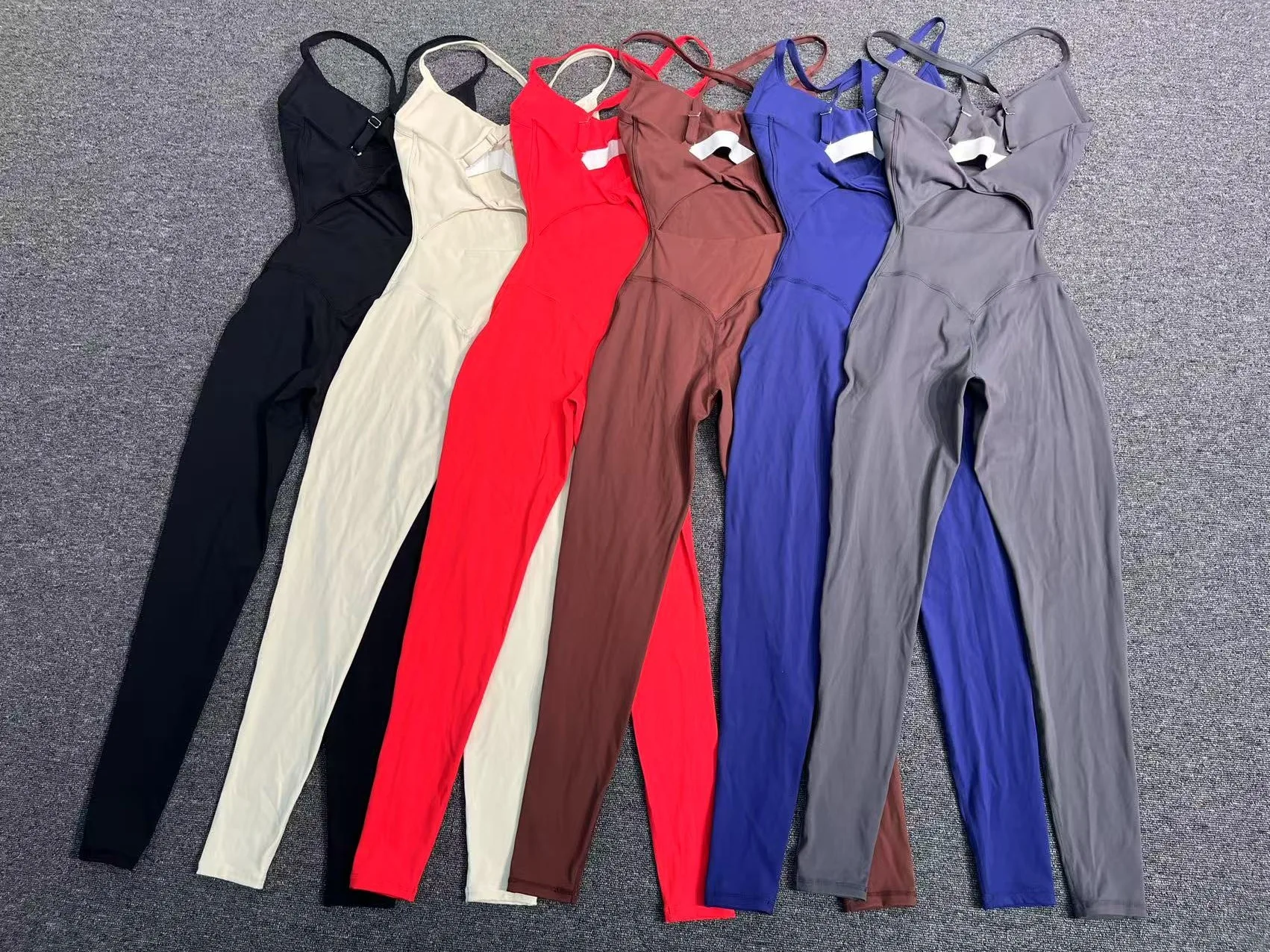 New Nylon Pad V-Neck Wrap Yoga Bodysuit - Adjustable Hook Tummy Control Butt Lift Workout Jumpsuit