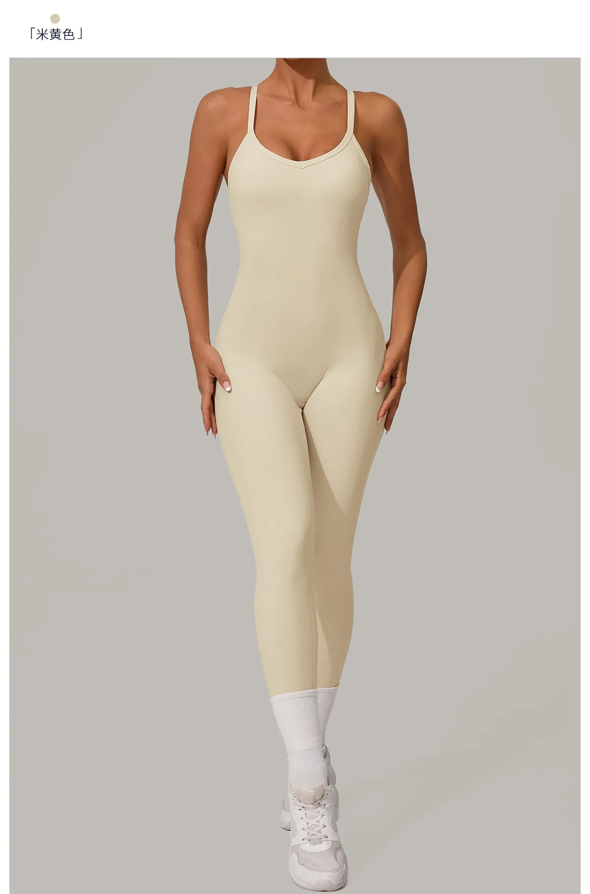 New Nylon Pad V-Neck Wrap Yoga Bodysuit - Adjustable Hook Tummy Control Butt Lift Workout Jumpsuit