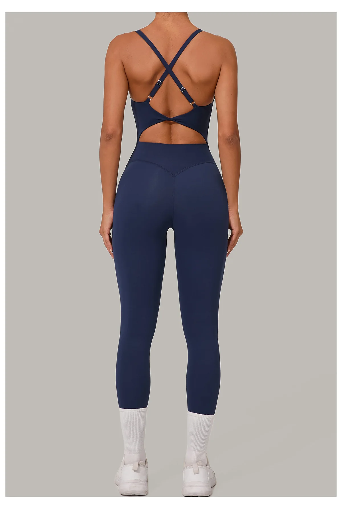 New Nylon Pad V-Neck Wrap Yoga Bodysuit - Adjustable Hook Tummy Control Butt Lift Workout Jumpsuit