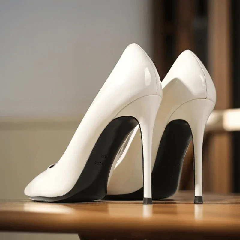 New Minimalist Women's Single Shoes, Plus Size Professional Pointed High Heels, Silver Black and White Mirror Summer Work Shoes