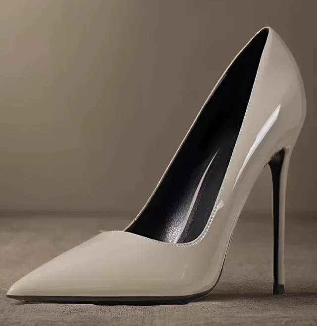 New Minimalist Women's Single Shoes, Plus Size Professional Pointed High Heels, Silver Black and White Mirror Summer Work Shoes