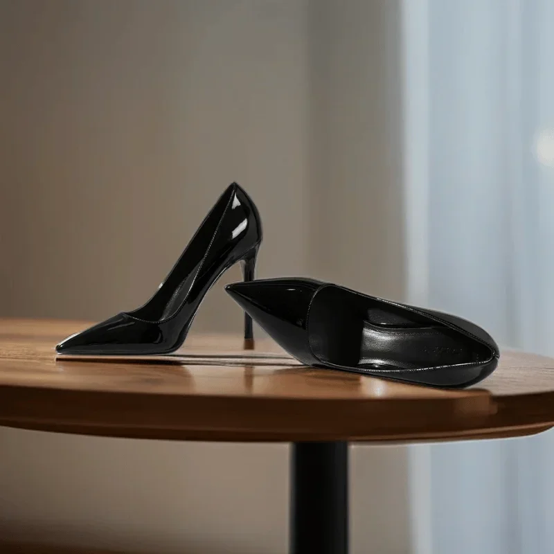 New Minimalist Women's Single Shoes, Plus Size Professional Pointed High Heels, Silver Black and White Mirror Summer Work Shoes