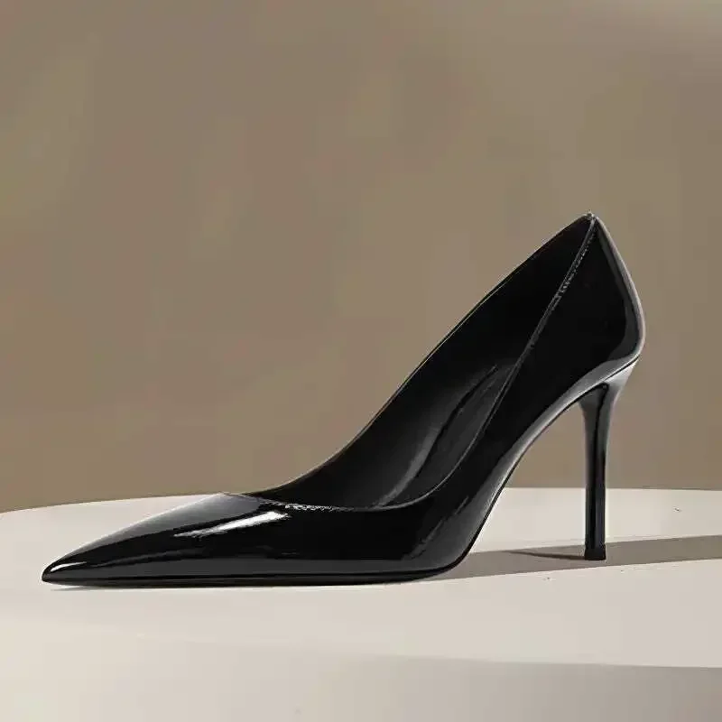 New Minimalist Women's Single Shoes, Plus Size Professional Pointed High Heels, Silver Black and White Mirror Summer Work Shoes