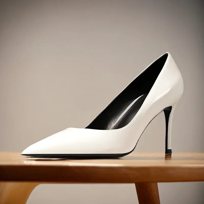 New Minimalist Women's Single Shoes, Plus Size Professional Pointed High Heels, Silver Black and White Mirror Summer Work Shoes