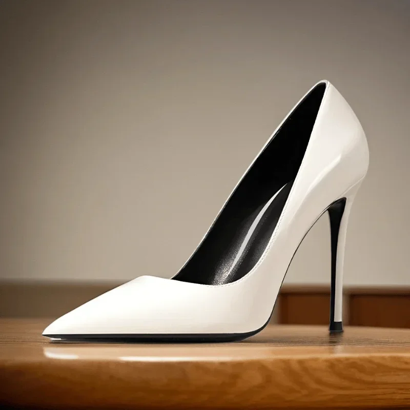 New Minimalist Women's Single Shoes, Plus Size Professional Pointed High Heels, Silver Black and White Mirror Summer Work Shoes