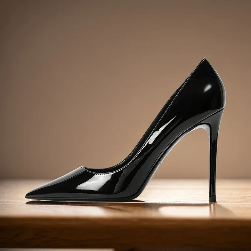 New Minimalist Women's Single Shoes, Plus Size Professional Pointed High Heels, Silver Black and White Mirror Summer Work Shoes
