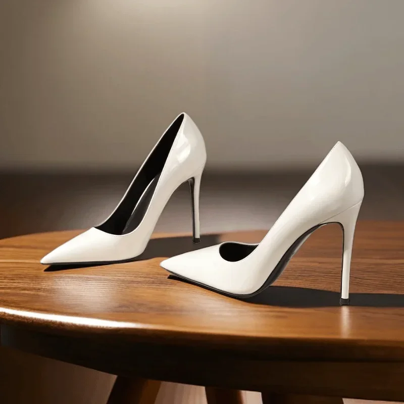 New Minimalist Women's Single Shoes, Plus Size Professional Pointed High Heels, Silver Black and White Mirror Summer Work Shoes