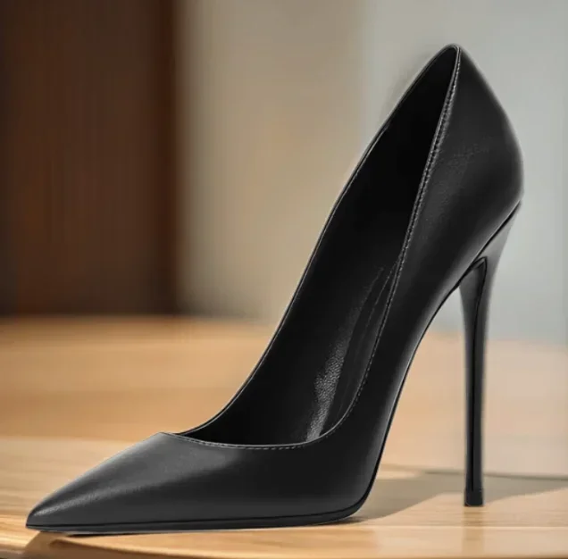 New Minimalist Women's Single Shoes, Plus Size Professional Pointed High Heels, Silver Black and White Mirror Summer Work Shoes