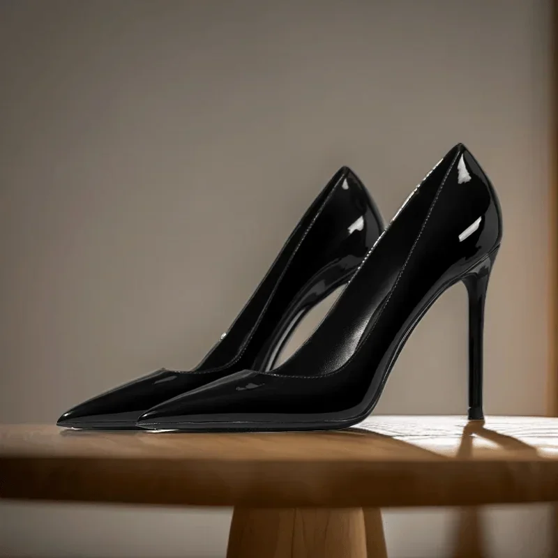 New Minimalist Women's Single Shoes, Plus Size Professional Pointed High Heels, Silver Black and White Mirror Summer Work Shoes