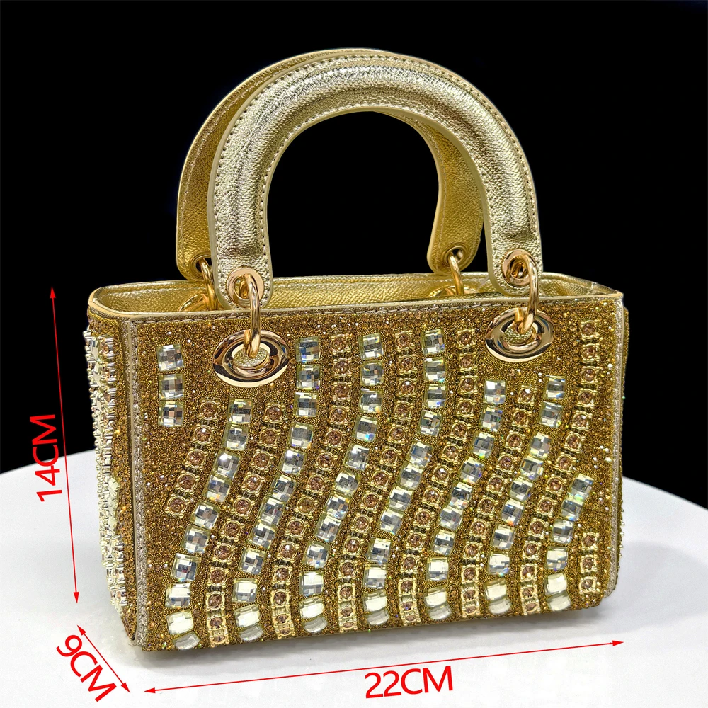 2025 Shiny Italian Fashion Pointed Toe Women Heel Fashion Rhinestone Decoration Fuchsia Color Shoes And Bag Set