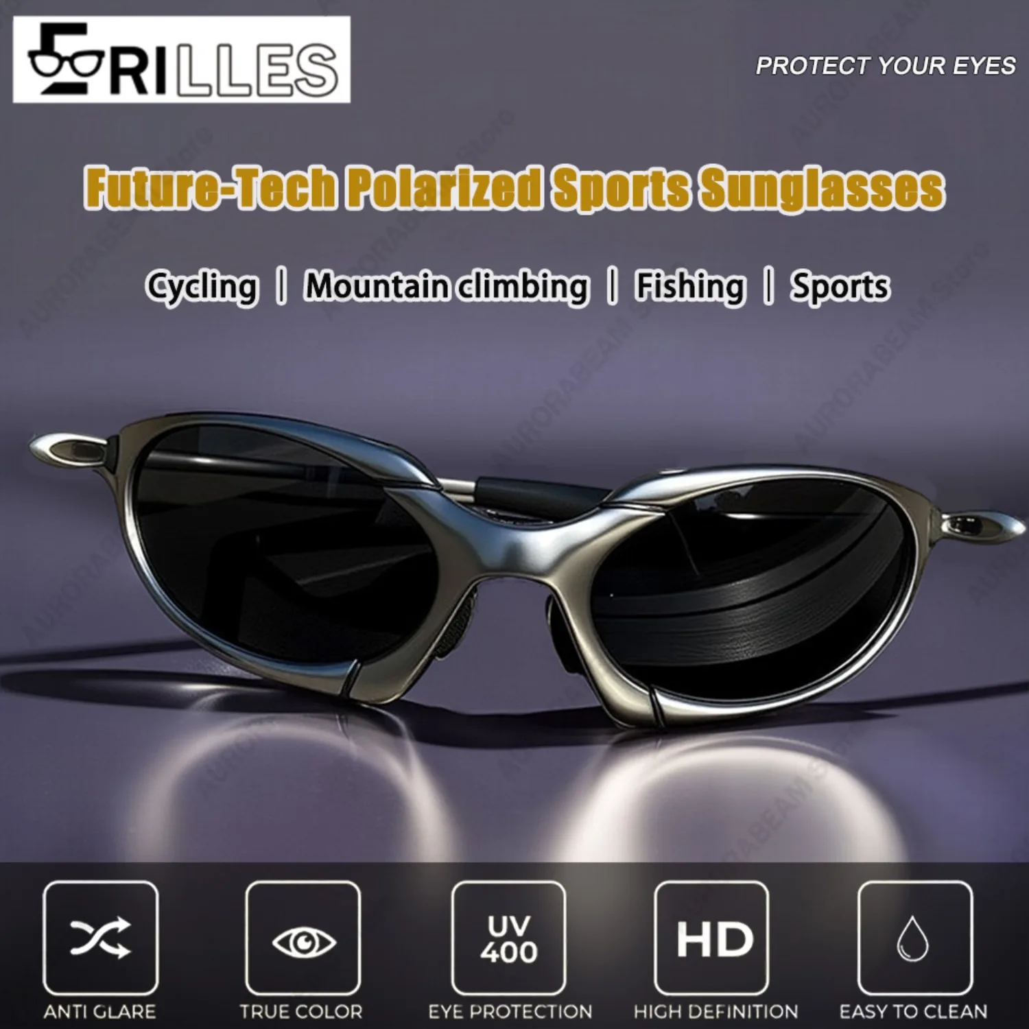 All-Weather Cycling Sunglasses Polarized, Metal Full Frame Unisex Design, Anti-Glare Tech for Coastal Fishing