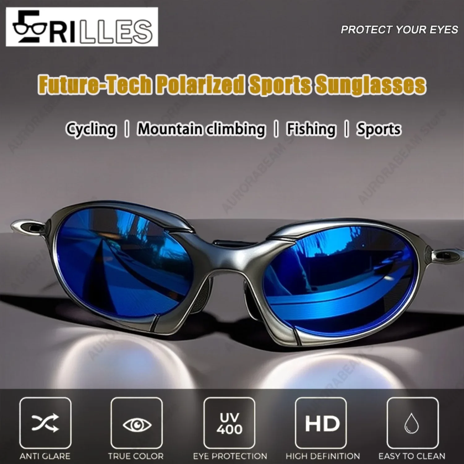 All-Weather Cycling Sunglasses Polarized, Metal Full Frame Unisex Design, Anti-Glare Tech for Coastal Fishing