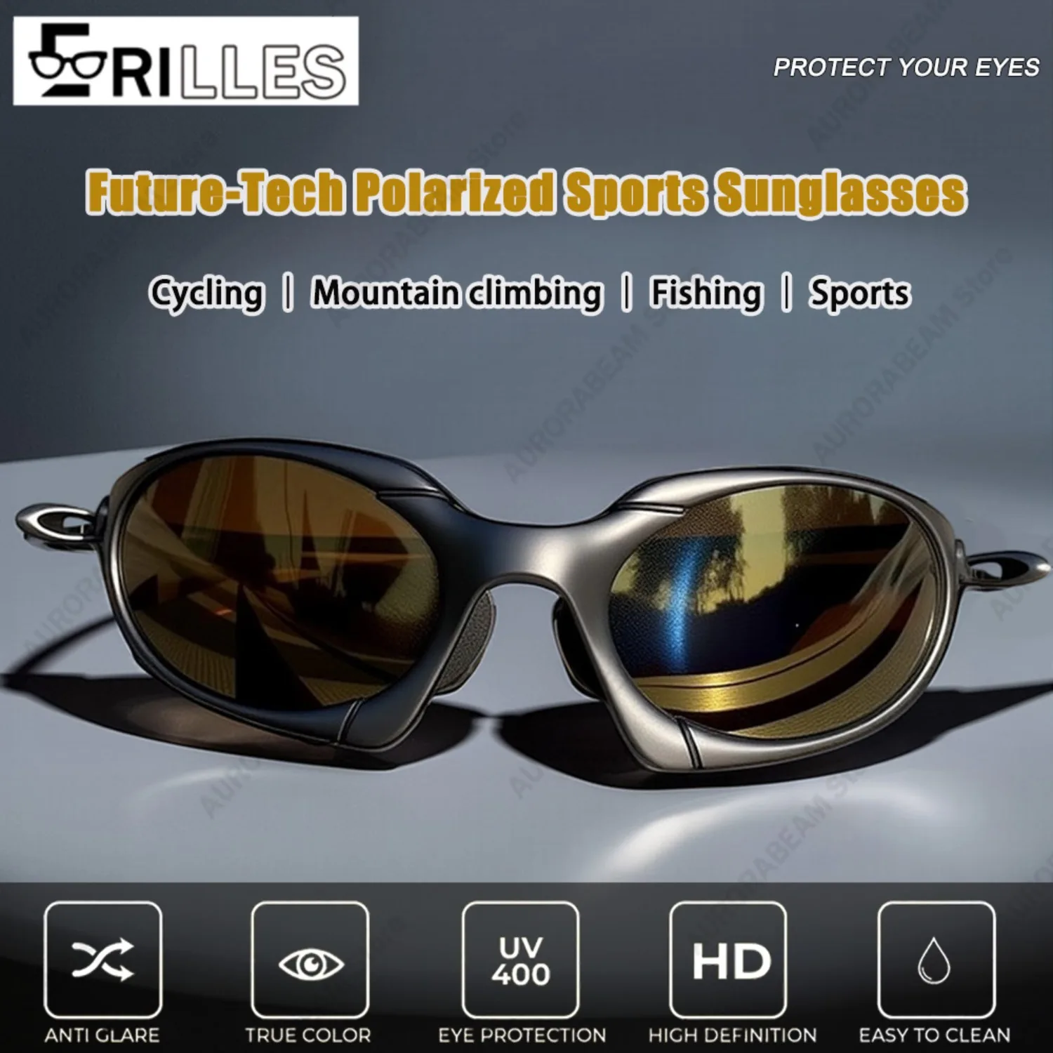 All-Weather Cycling Sunglasses Polarized, Metal Full Frame Unisex Design, Anti-Glare Tech for Coastal Fishing