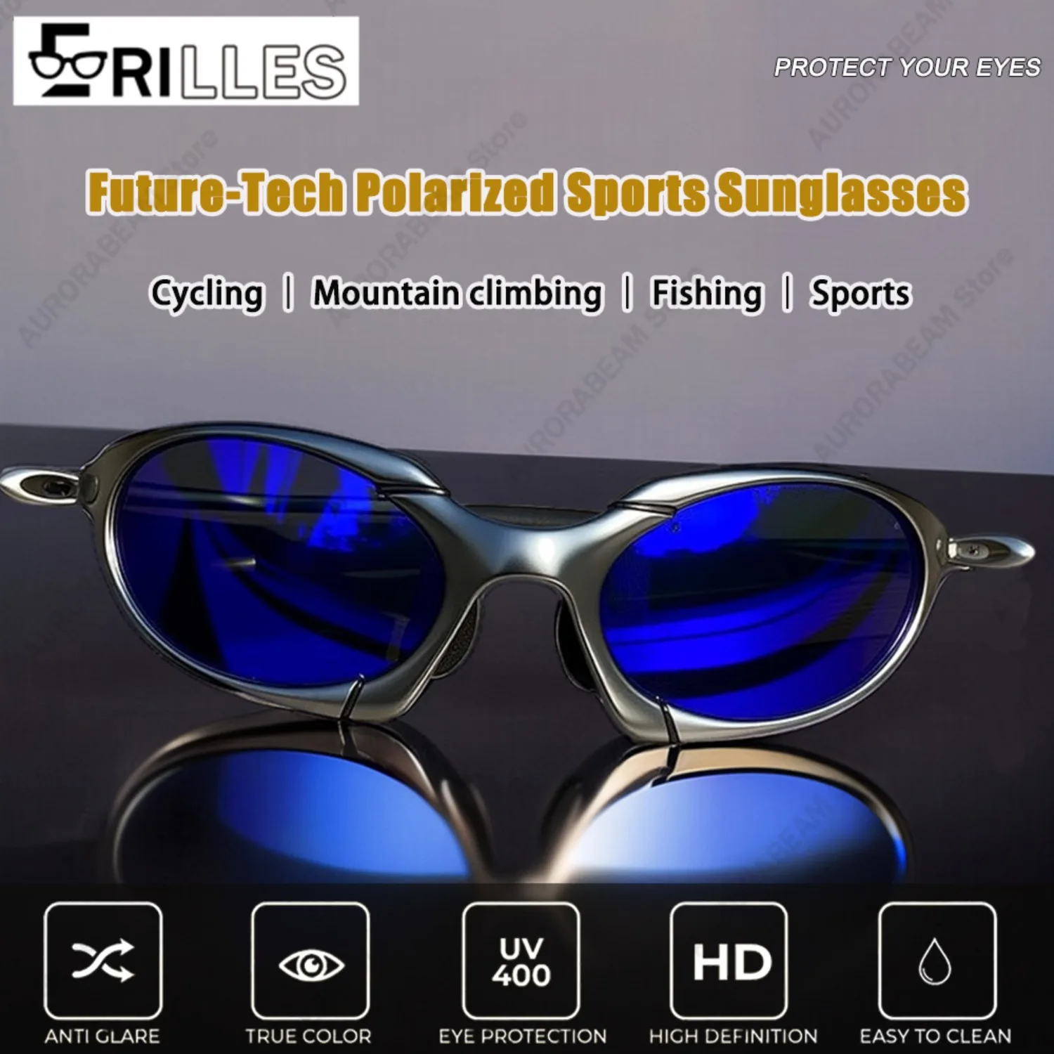 All-Weather Cycling Sunglasses Polarized, Metal Full Frame Unisex Design, Anti-Glare Tech for Coastal Fishing