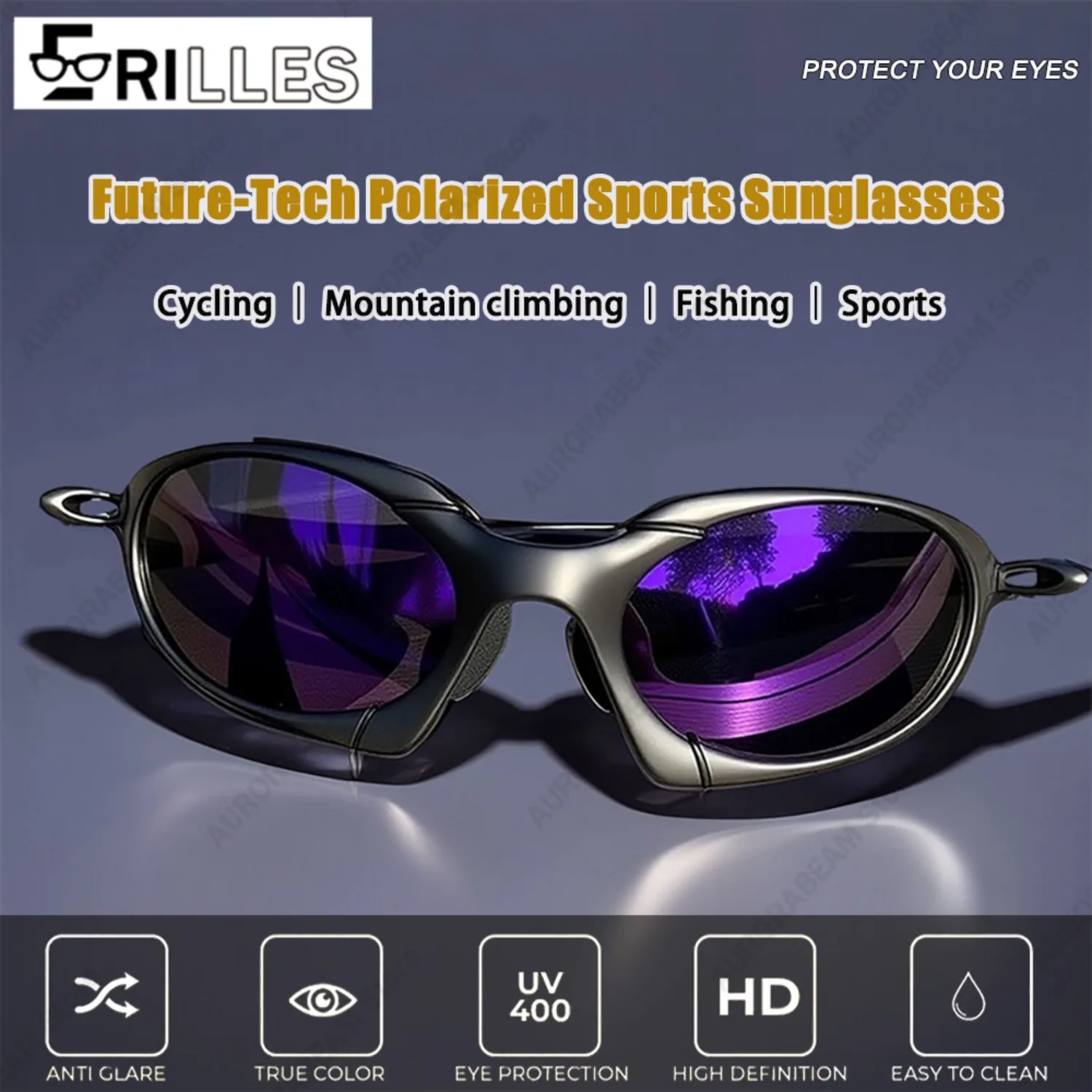 All-Weather Cycling Sunglasses Polarized, Metal Full Frame Unisex Design, Anti-Glare Tech for Coastal Fishing