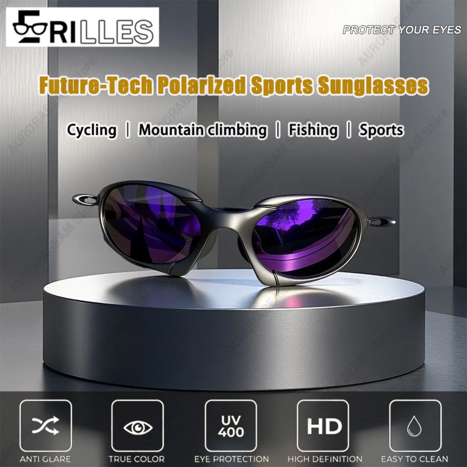 All-Weather Cycling Sunglasses Polarized, Metal Full Frame Unisex Design, Anti-Glare Tech for Coastal Fishing