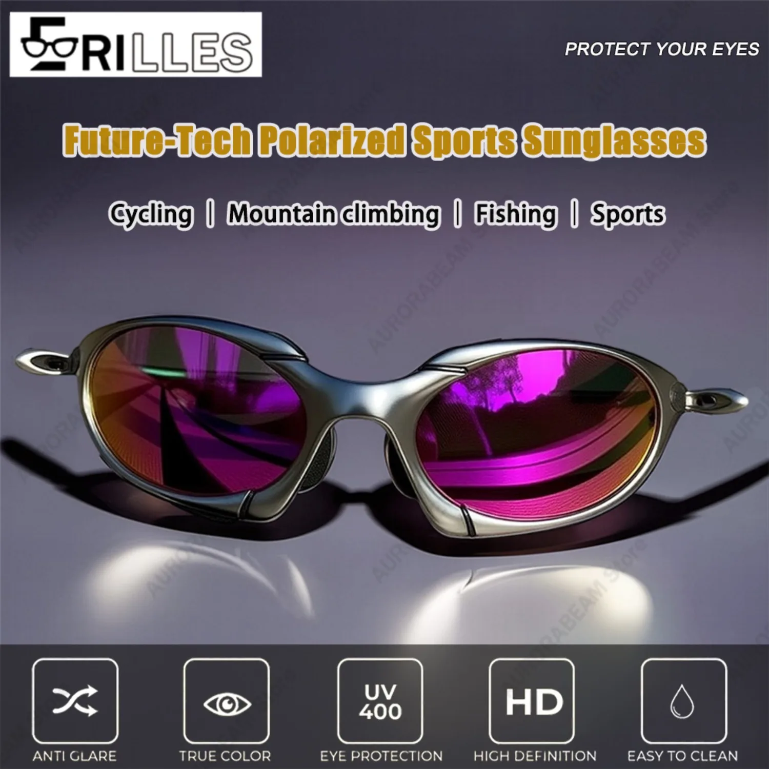 All-Weather Cycling Sunglasses Polarized, Metal Full Frame Unisex Design, Anti-Glare Tech for Coastal Fishing