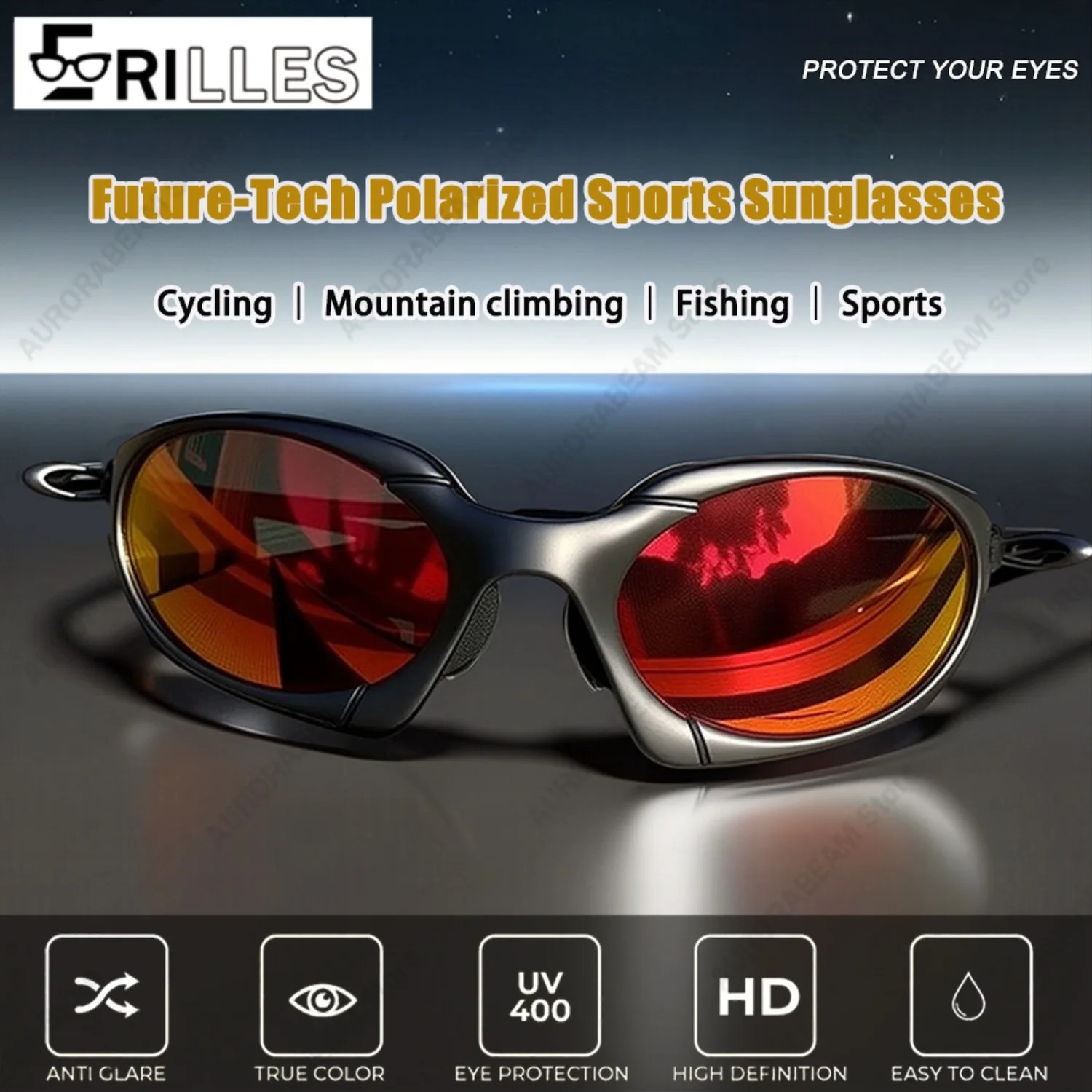All-Weather Cycling Sunglasses Polarized, Metal Full Frame Unisex Design, Anti-Glare Tech for Coastal Fishing