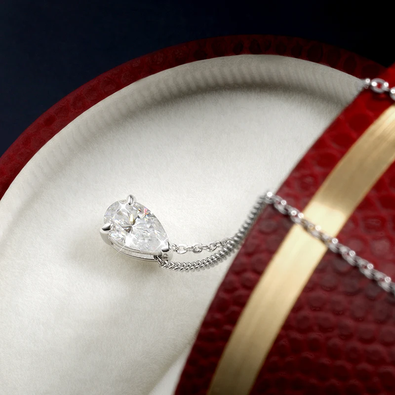 EWYA Pear Cut 1/1.5/3/4/5CT D Color Moissanite Pendant Necklace for Women Men 925 Silver Waterdrop Solitaire Diamond Neck Chain