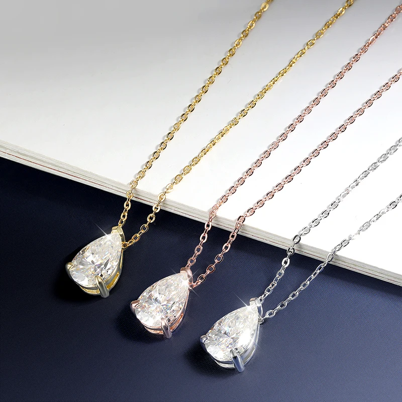 EWYA Pear Cut 1/1.5/3/4/5CT D Color Moissanite Pendant Necklace for Women Men 925 Silver Waterdrop Solitaire Diamond Neck Chain