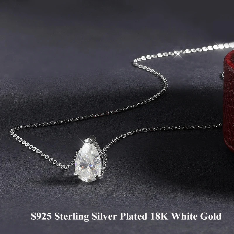 EWYA Pear Cut 1/1.5/3/4/5CT D Color Moissanite Pendant Necklace for Women Men 925 Silver Waterdrop Solitaire Diamond Neck Chain