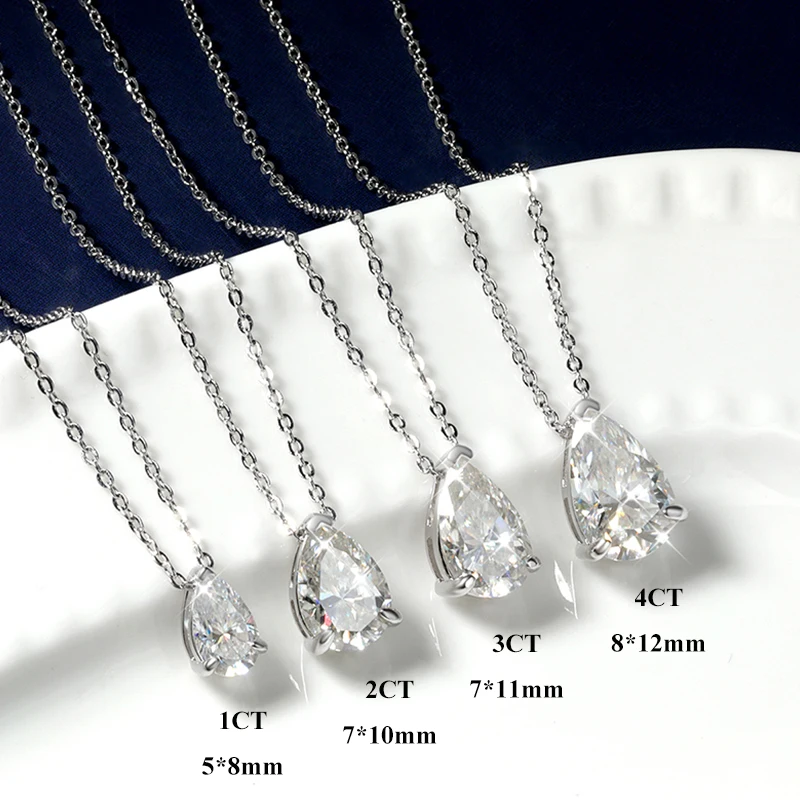 EWYA Pear Cut 1/1.5/3/4/5CT D Color Moissanite Pendant Necklace for Women Men 925 Silver Waterdrop Solitaire Diamond Neck Chain