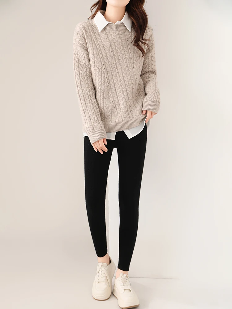 Women 100% Merino Wool Knitted Leggings Autumn Winter Soild High Waisted Wool Pants Comfort Small Leg Pants Versatile Thick Warm